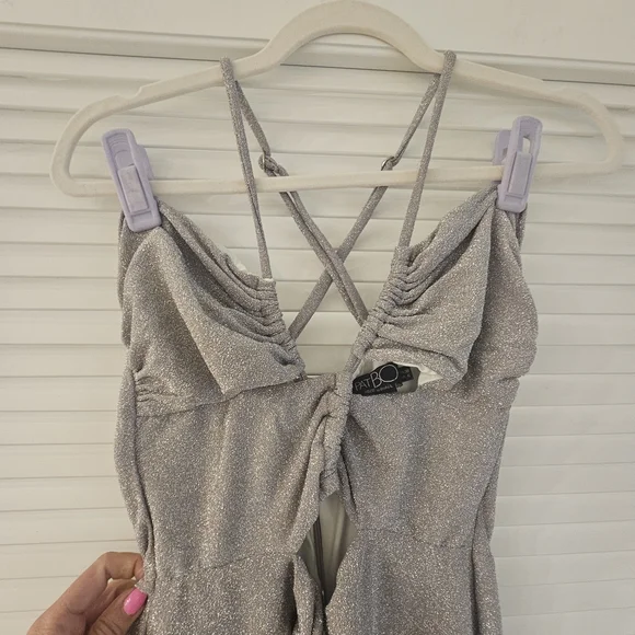 PatBO LUREX SILVER CUT OUT MAXI DRESS SZ 6 US - Picture 9 of 15